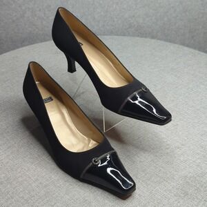 Stuart Weitzman Black Fabric Patent Leather Toe Cap Heels Pumps‎ Size 9.5B